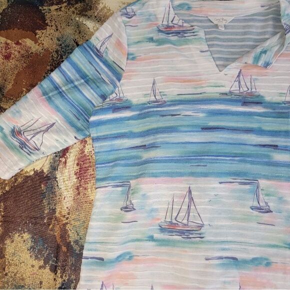 Women's Beautiful Coral Bay Sailboat Theme Pullover Petit X LARGE - Picture 3 of 16